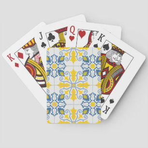 Baralho Padrão de azulejos bonito portugueses azuis e amar