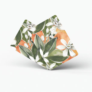 Baralho Padrão de Cor de Água de Laranja Tropical e Flor