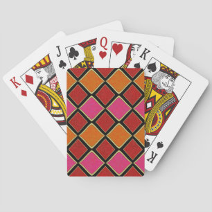 Baralho Padrão de Diamante Harlequim Vibrante em Vermelho,