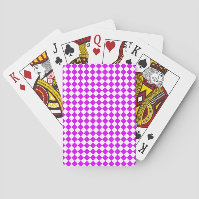 Baralho Padrão de Diamante Xadrez Branco Roxo (Verso)