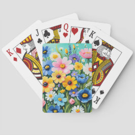 Baralho Padrão de Flores de Mola Vibrantes de Aquarela
