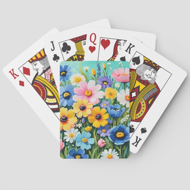 Baralho Padrão de Flores de Primavera Vibrantes em Aquarel (Verso)