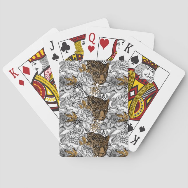 Baralho Padrão de leopardo e peônias (Verso)