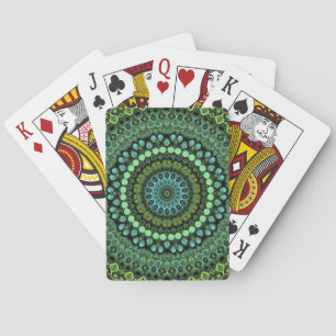 Baralho Padrão de Mandala em Caleidoscópio Verde e Turques