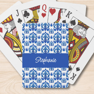 Baralho Padrão de Toile Francesa Azul com Nome Monograma