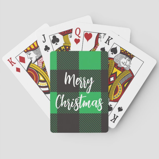 Baralho Padrão de Xadrez Verde Feliz Natal (Verso)