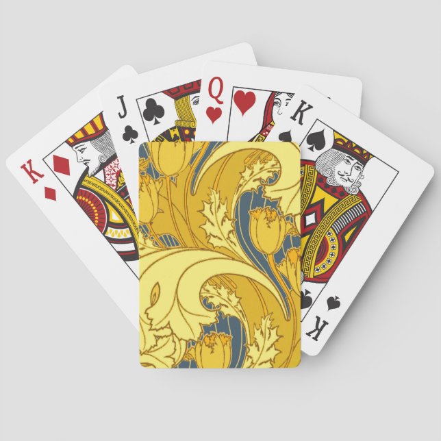 Baralho Padrão Dourado da Tulipa Azul da Vintage (Verso)