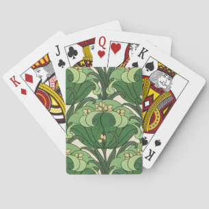 Baralho Padrão Floral Art Nouveau Lótus Verde Salvia