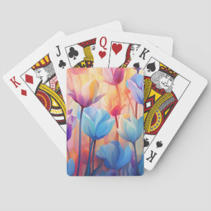 Baralho Padrão Floral das Tulipas Rosa e Azul