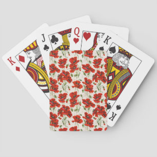 Baralho Padrão Floral de Papoula Vermelha Vintage Arte Bot