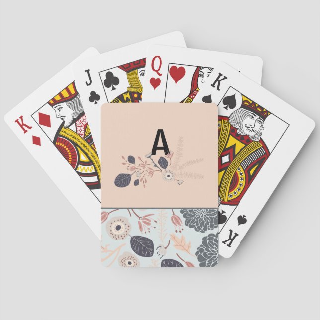 Baralho Padrão Floral de Pêssego Azul da Cinza Elegante Mo (Verso)