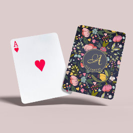 Baralho Padrão floral monograma nome amarelo rosa cinza