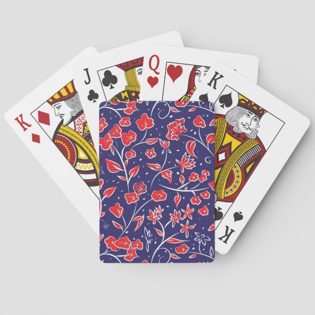 Baralho Padrão Floral Vermelho e Azul (Verso)