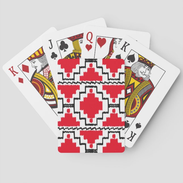 Baralho Padrão Ikat Aztec - Vermelho, Preto e Branco (Verso)