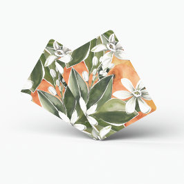 Baralho Padrão Tropical Laranja e Flores de Água