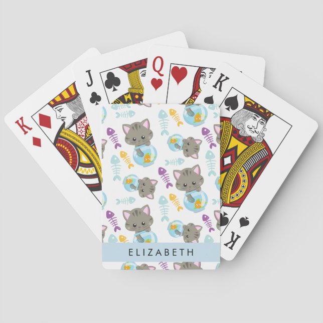 Baralho Padrões De Gatos, Gatos Frescos, Gatinhos, Seu Nom (Verso)