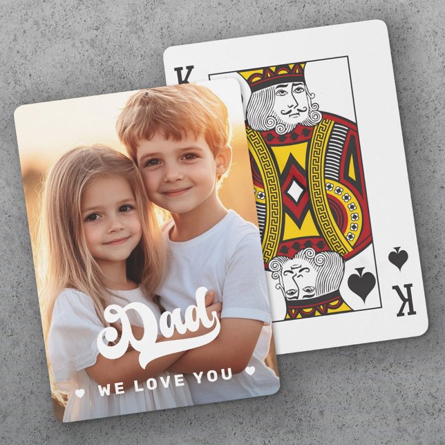 Baralho Pai que te amamos, dia de os pais de texto de foto (Dad we love you photo hearts text fathers day poker cards)