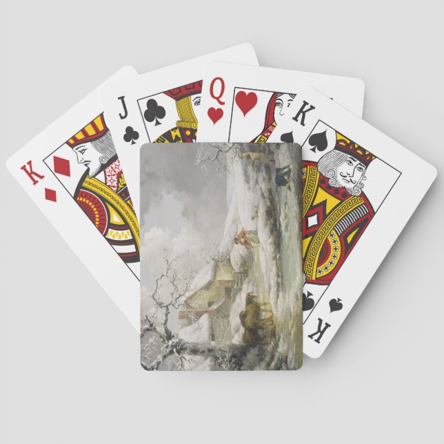 Baralho Paisagem de inverno com Homens Neves Batendo uma M (Verso)