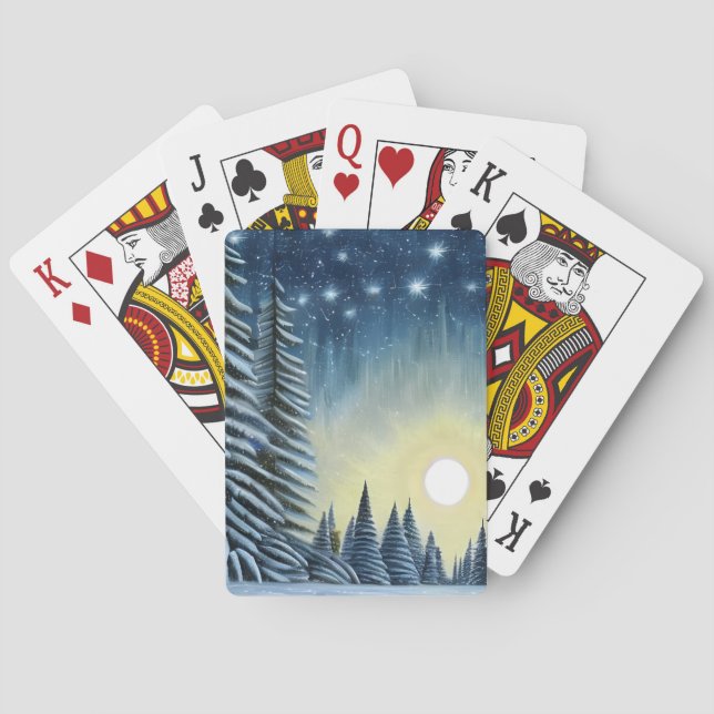 Baralho Paisagem De Neve Evergreen Lua Sob As Estrelas Not (Verso)