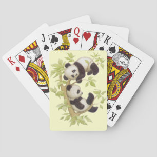 Baralho Panda que joga em uma árvore