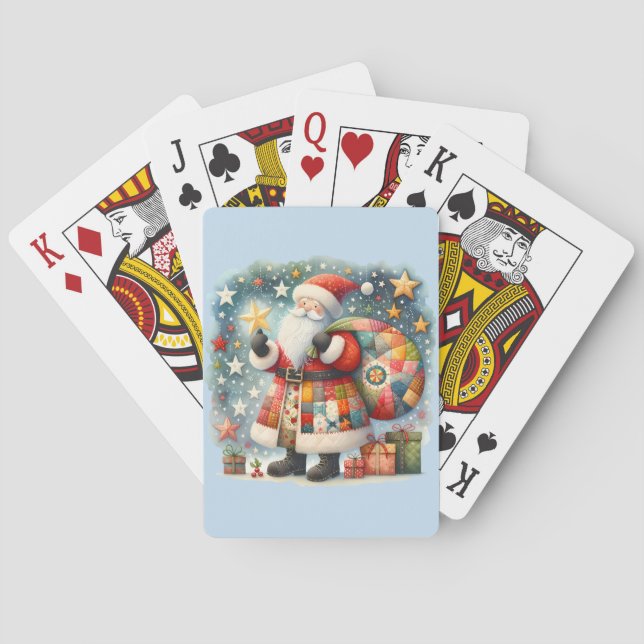 Baralho Papais noeis de retalhos com estrelas de Natal (Verso)