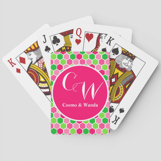 Baralho Papel de Jogo Personalizado Monograma Rosa Verde C (Verso)