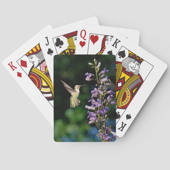 Baralho Pássaro Humino Em Voo Com Flores Jogando Cartões (Verso)