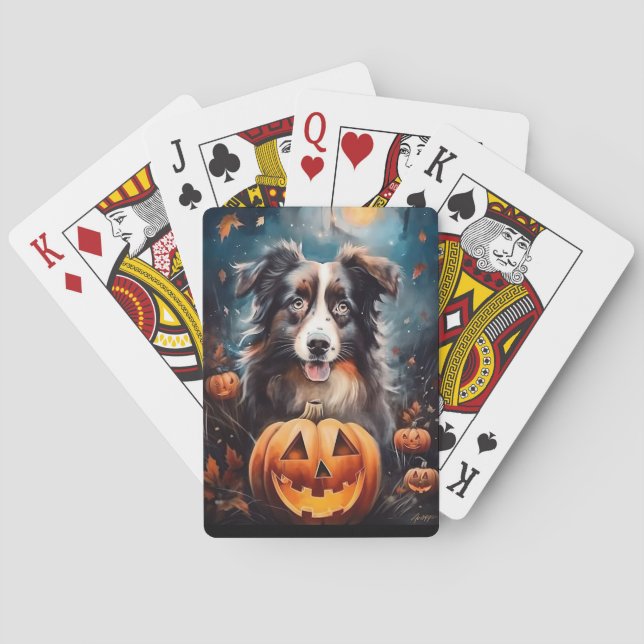 Baralho Pastor Australiano de Halloween com Abóboras Assus (Verso)