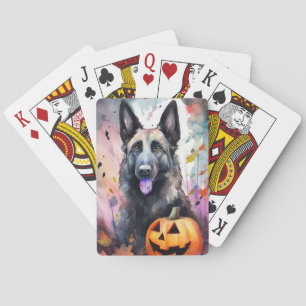Baralho Pastor Belga de Halloween com Abóboras Assustador