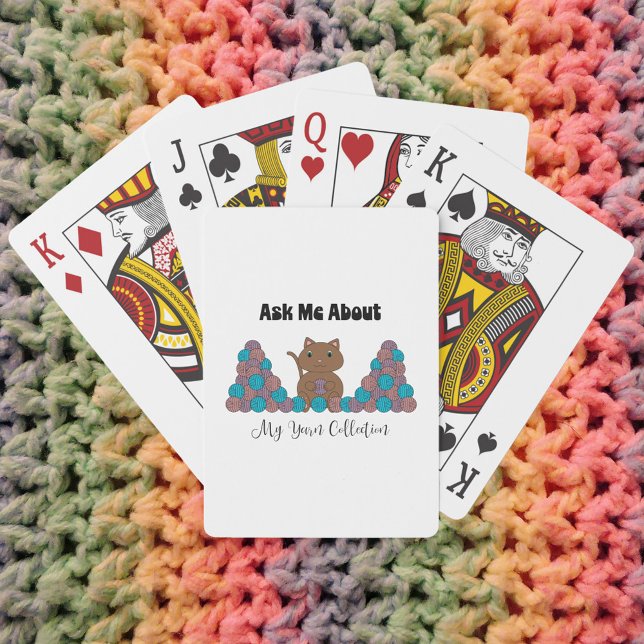 Baralho Pergunte-Me Sobre Minha Coleção De Yarn Engraçado (Cute playing cards that have a cat with yarn and says "Ask Me About My Yarn Collection")