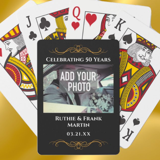 Baralho Personalized Elegant 50th Anniversary Photo Gift (Personalized photo keepsake playing cards. Fun custom 50th wedding anniversary gift or party favor.
)