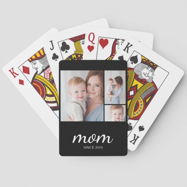Baralho Personalized Three Photo Collage Mom (Verso)