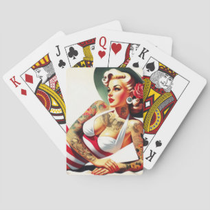 Baralho Pin-up de maiô com tatuagem retrô