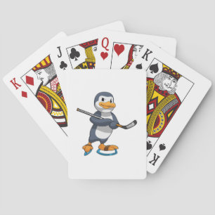 Baralho Pinguim no hóquei no gelo com bastão de hóquei no