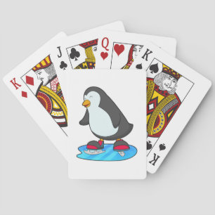Baralho Pinguim no patinagem de gelo com skates de gelo