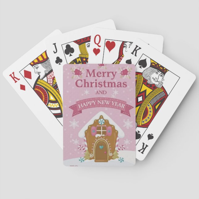 Baralho Pink Gingerbread House Merry Christmas Card (Verso)