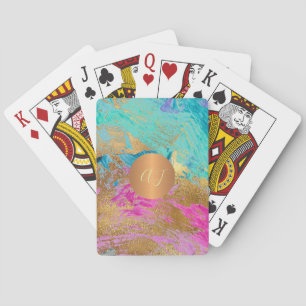 Baralho pintura abstrato acrílica em ouro de cobre, monogr