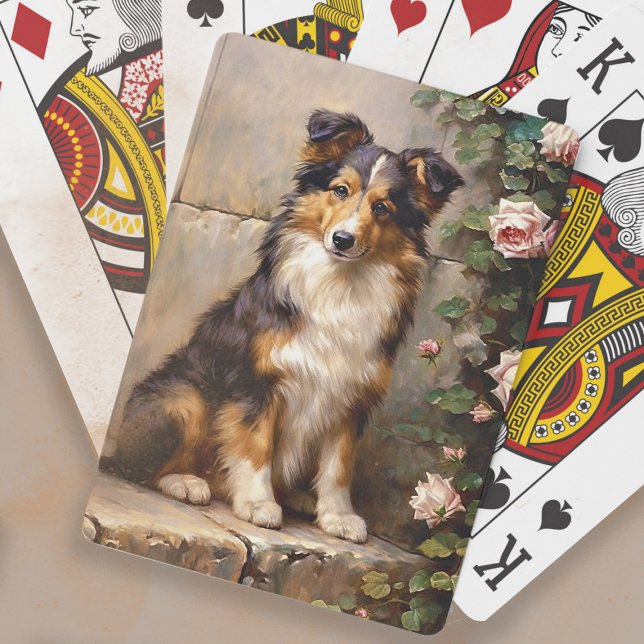 Baralho Pintura de Cachorro Collie (Playing cards with the painting of a cute collie puppy)