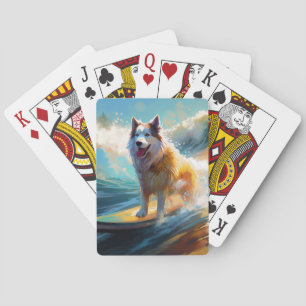 Baralho Pintura de Malamute do Alasca Surfando na Praia