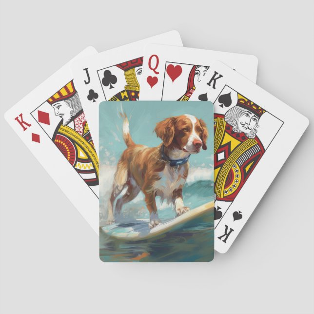 Baralho Pintura de Surf na Praia com Brittany Spaniel (Verso)