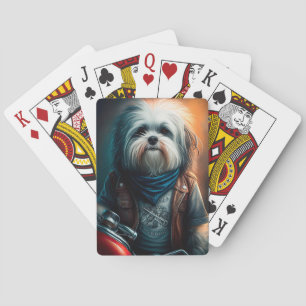 Baralho Pintura digital de cão Havanese em bicicleta