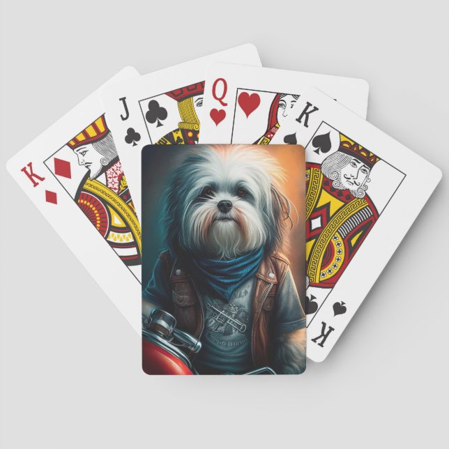 Baralho Pintura digital de cão Havanese em bicicleta (Verso)
