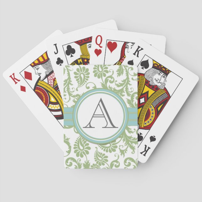 Baralho Pistachio Damask Monogramas Aqua Play Cards (Verso)