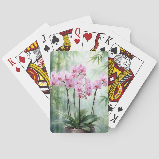 Baralho Planta de Orquídea Rosa em Fundo de Bambu (Verso)