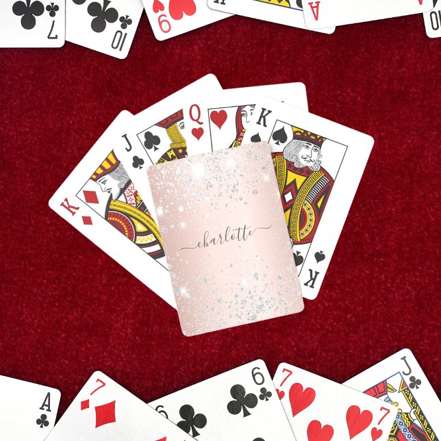 Baralho Pó purpurina dourado rosa monograma script (Criador carregado)
