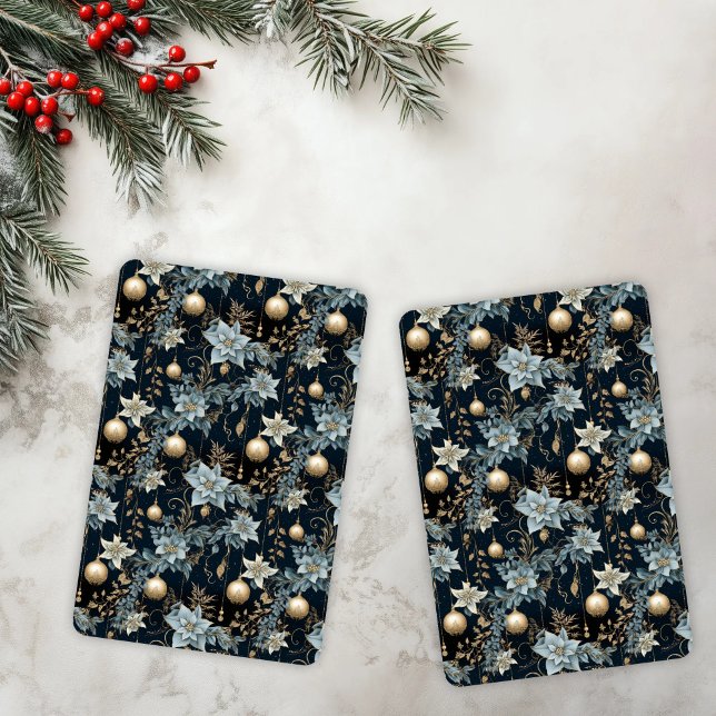 Baralho Poinsettias de Enfeites de natal azuis e Dourados (Criador carregado)