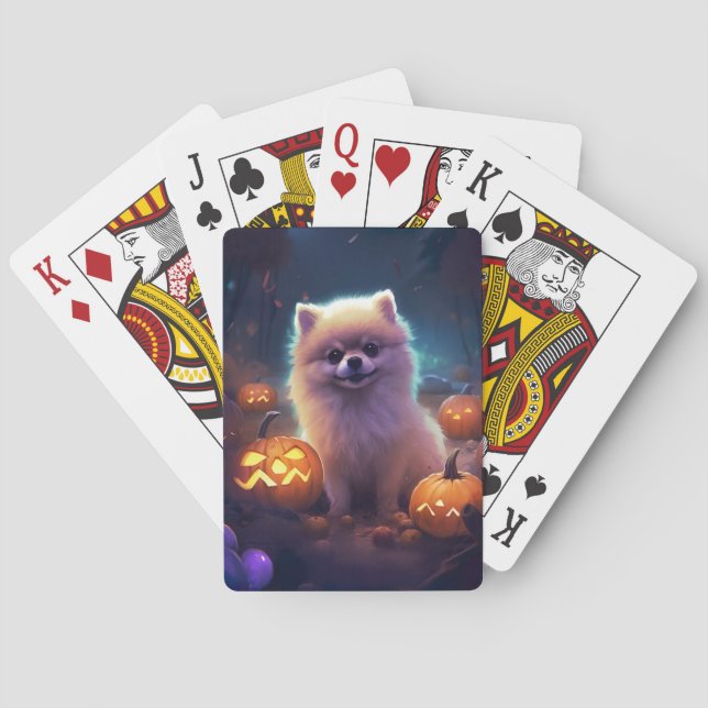 Baralho Pomerânia de Halloween com Abóboras Assustadoras (Verso)