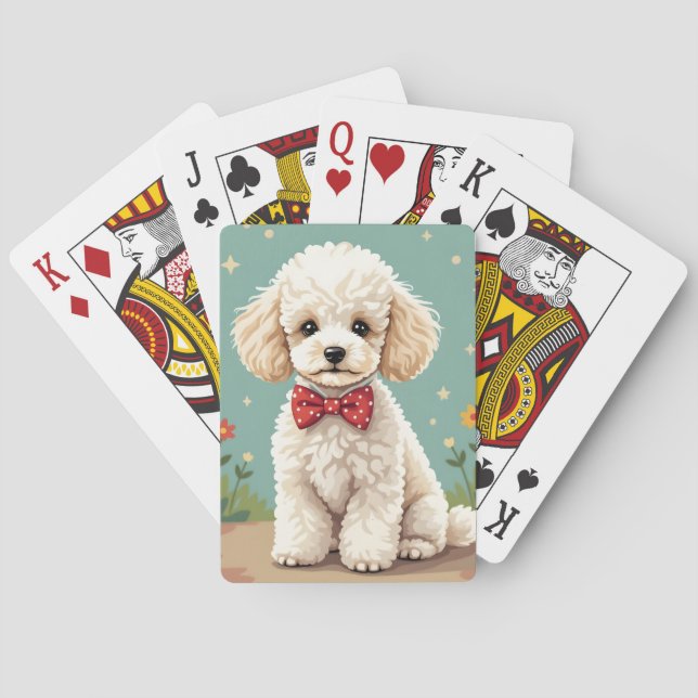 Baralho Poodle branco adorável com gravata borboleta (Verso)