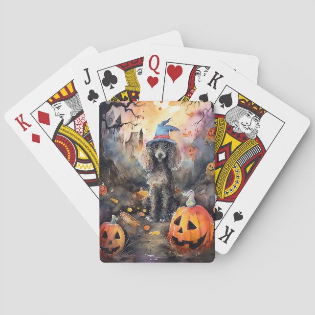 Baralho Poodle de Halloween com Abóboras Assustador (Verso)