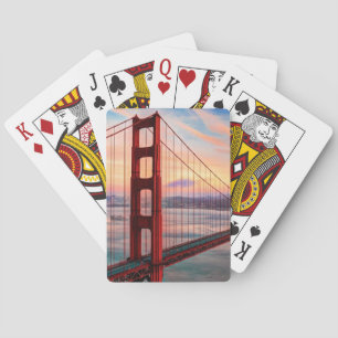Baralho Por do sol bonito do inverno em golden gate bridge
